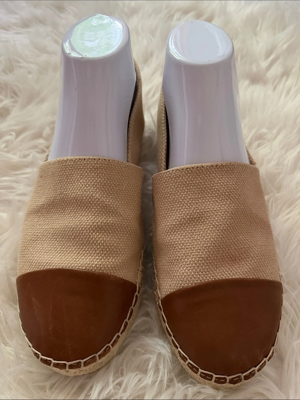 J. McLaughlin Beige Canvas Espadrille Slip-On with Brown leather Toe Cap